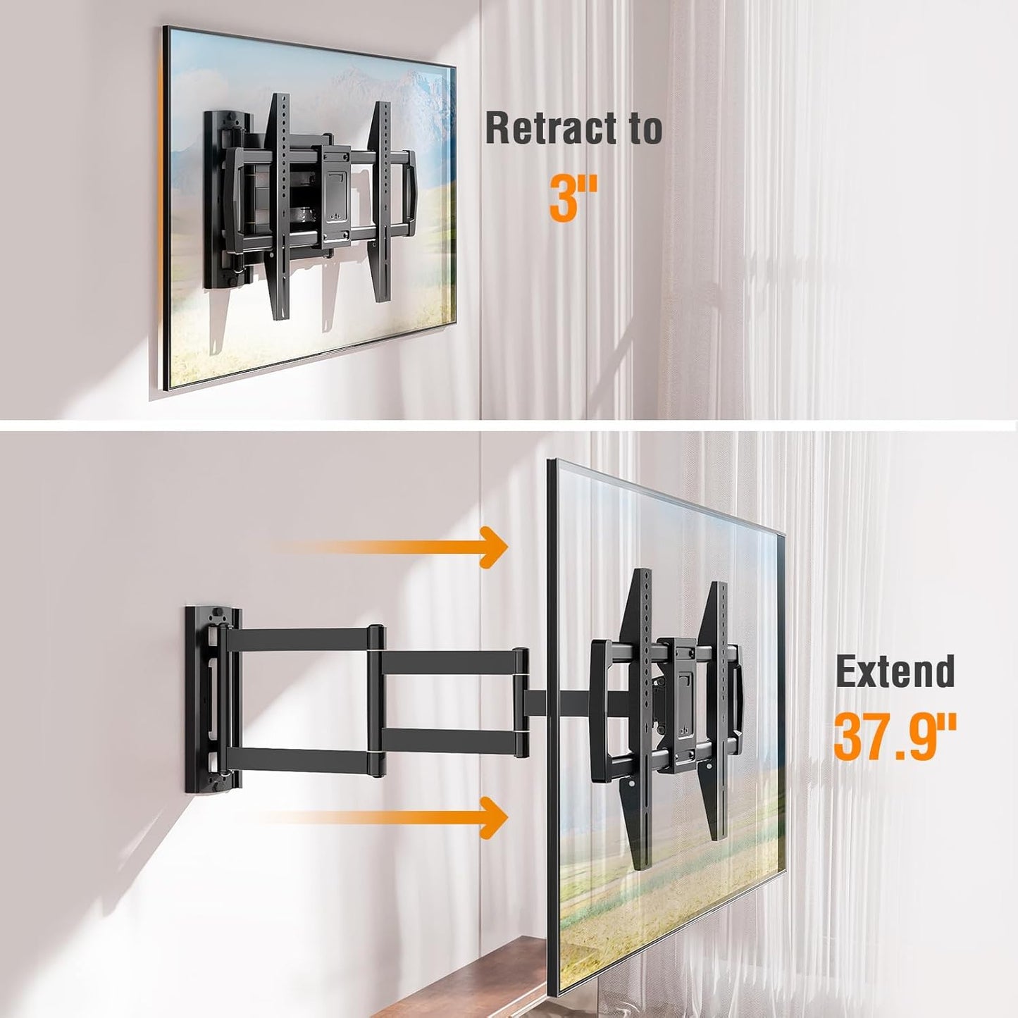 ELIVED Long Arm TV Wall Mount for Most 42-75 Inch TVs, 37.9 Inch Long Extension Corner TV Mount, Full Motion Wall Mount tv Bracket Swivel and Tilt, Holds up to 99 lbs. Max VESA 600x400mm, YD3038