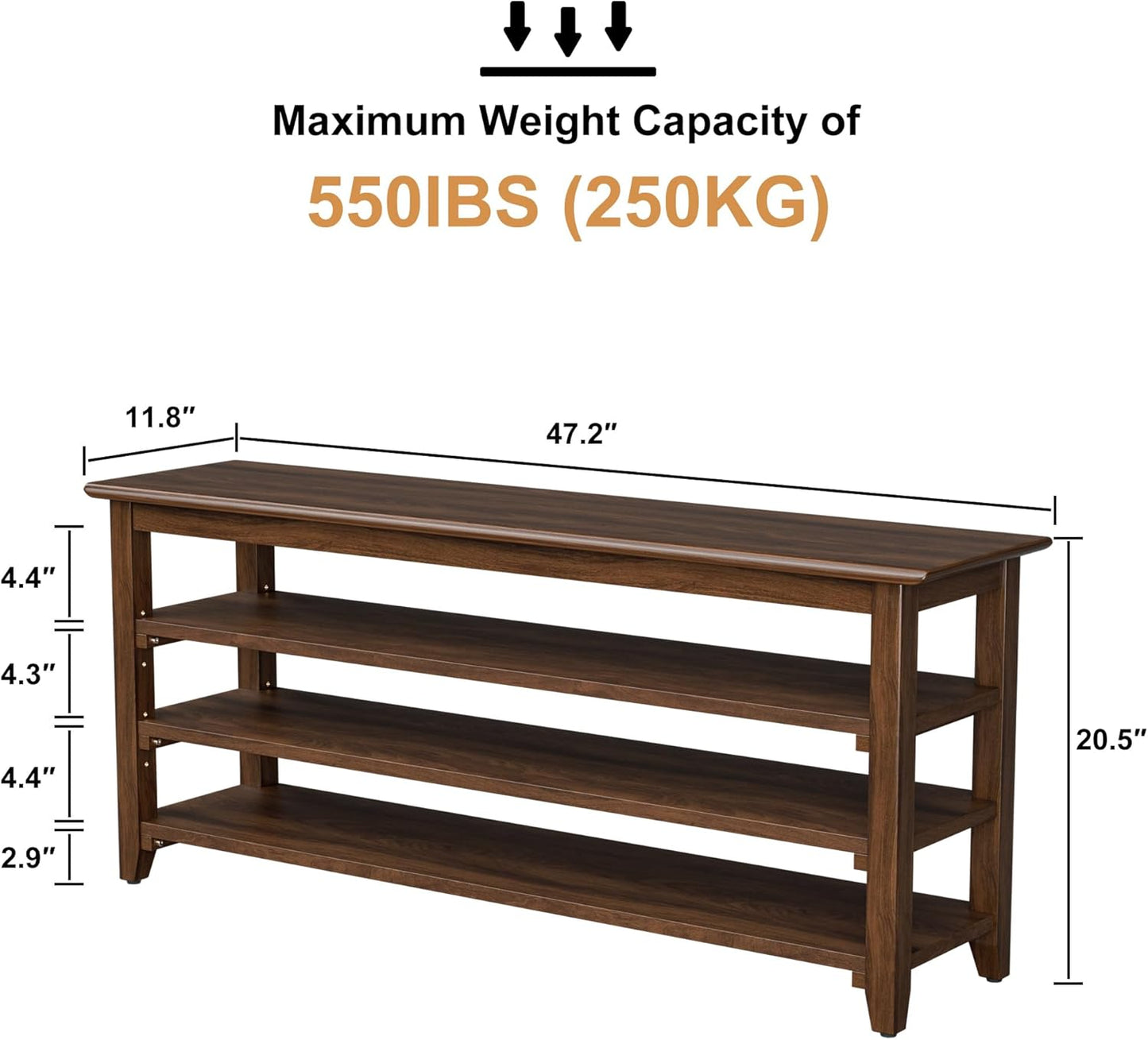 Wooden Storage Shoe Bench, Entryway Bench with 3-Tiers Height Adjustable, Shoe Rack Front Doors Entrances for Hallway Living Room,Mudrooms (Brown,47.2")