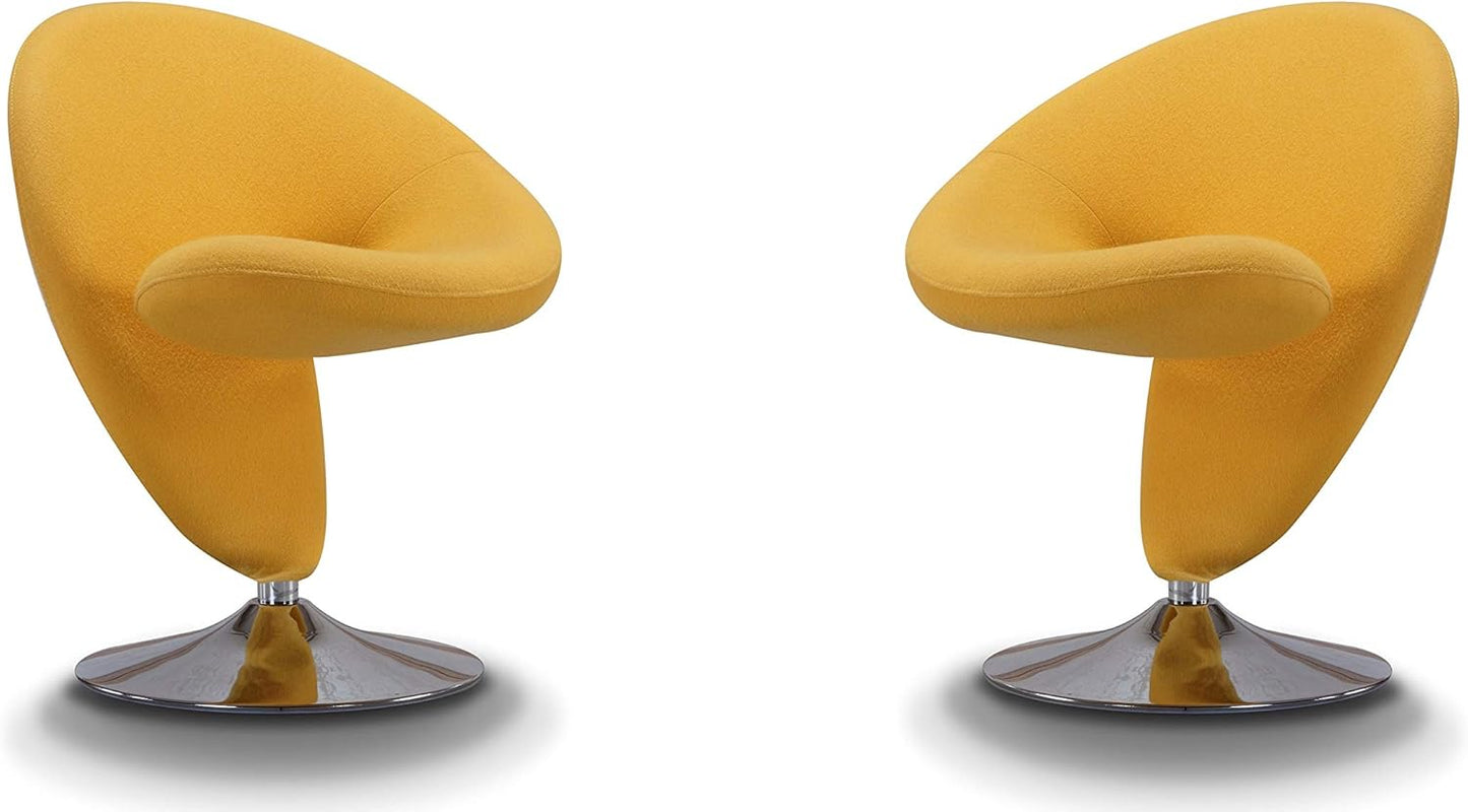 Manhattan Comfort Curl Swivel Accent Chair with 360° Turn, Fully Assembled, Upholstered in Wool Blend, Modern Ergonomic Design with Polished Chrome Base, Living Room & Office, Set of 1, Yellow