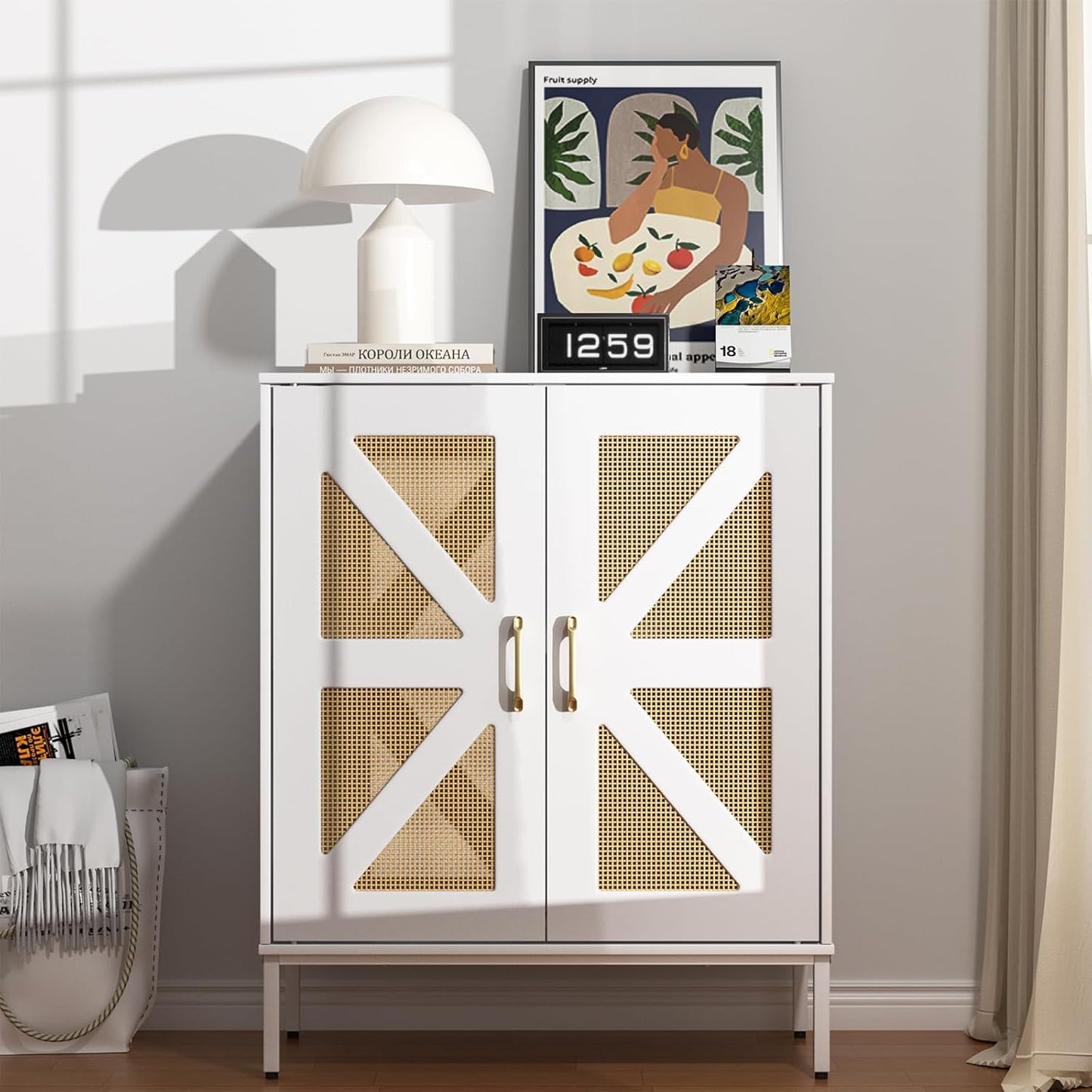 Buffet Cabinet with Storage Sideboard Accent Modern Credenza with Doors & Shelves 32.9" Tall Media Console Mid Century Coffee Bar Table for Living Room Kitchen Dining Room Hallway，White