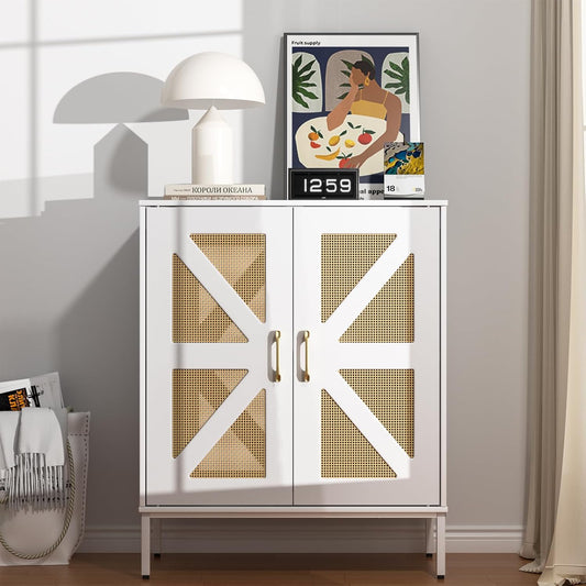 Buffet Cabinet with Storage Sideboard Accent Modern Credenza with Doors & Shelves 32.9" Tall Media Console Mid Century Coffee Bar Table for Living Room Kitchen Dining Room Hallway，White