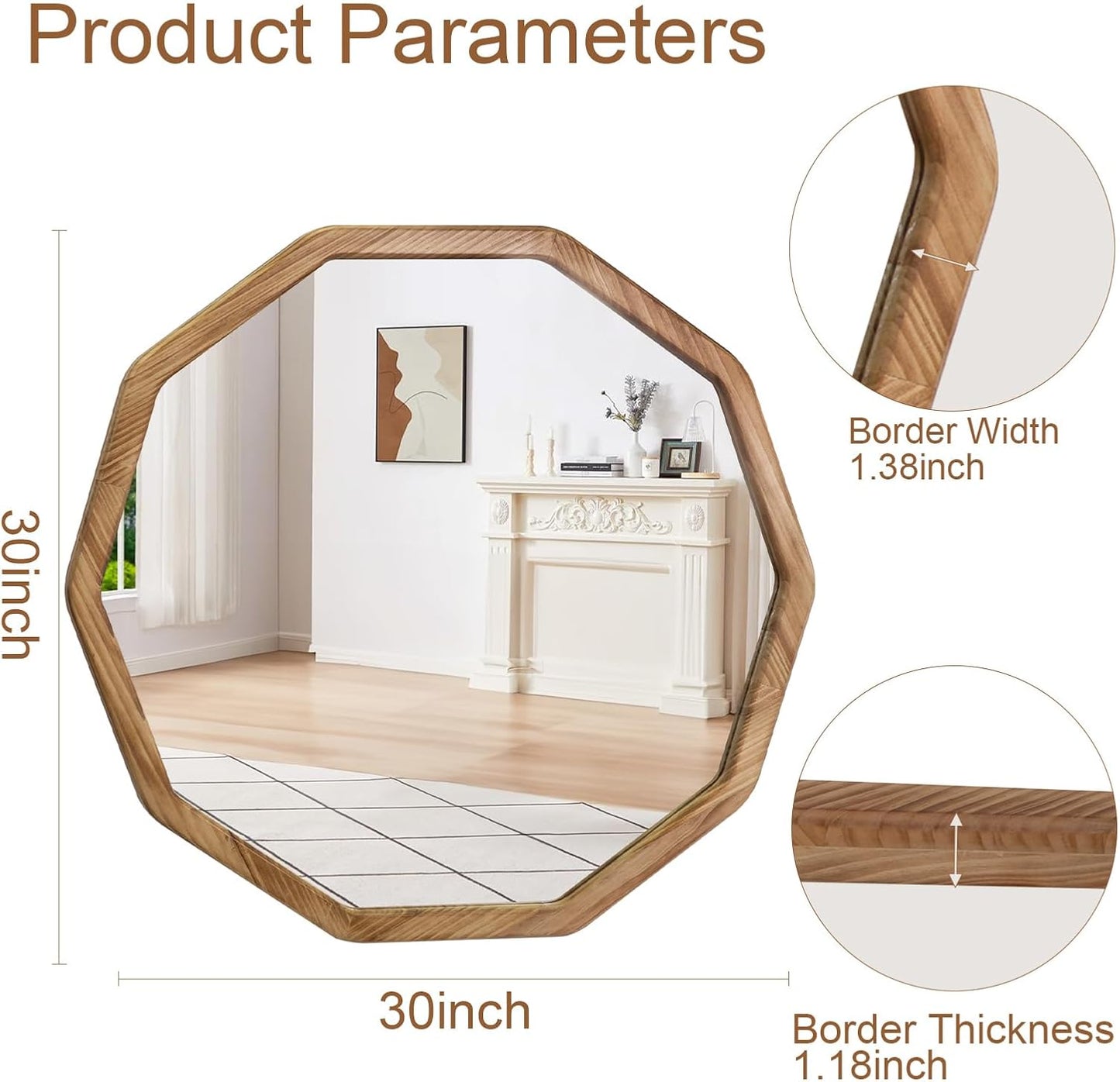 ULIKE Wood Mirror for Wall, 30 Inch Rustic Farmhouse Mirror with Wood Frame, Decorative Wall Mounted Vanity Mirrors for Bathroom Bedroom Living Room Entryway, Brown