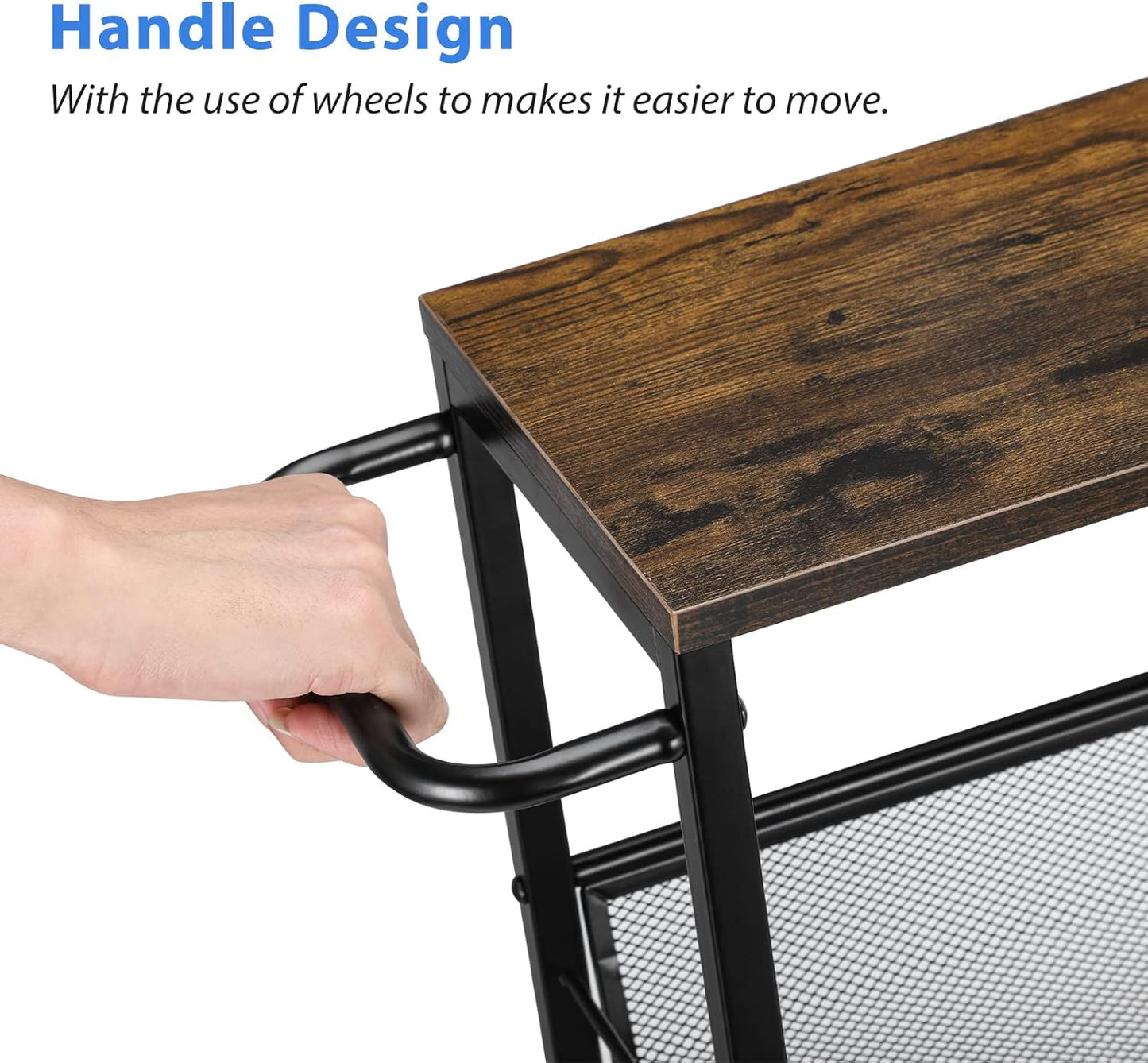 MOOACE Slim Storage Cart, 4 Tier Rolling Kitchen Shelving Unit on Wheels Mobile Narrow Cart with Wooden Tabletop for Bathroom, Laundry Narrow Places, 16.6''x 7.3''x 31.1''inch