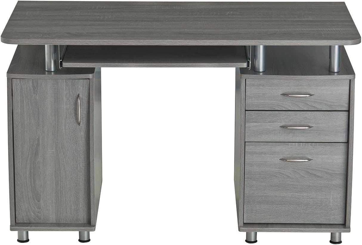 47.5'' Computer Desk with File Cabinet and Drawers, Storage Cabinet with Removable Shelf and Ventilation for CPU, Home Office Desk or Computer Workstation with Keyboard Tray, Grey
