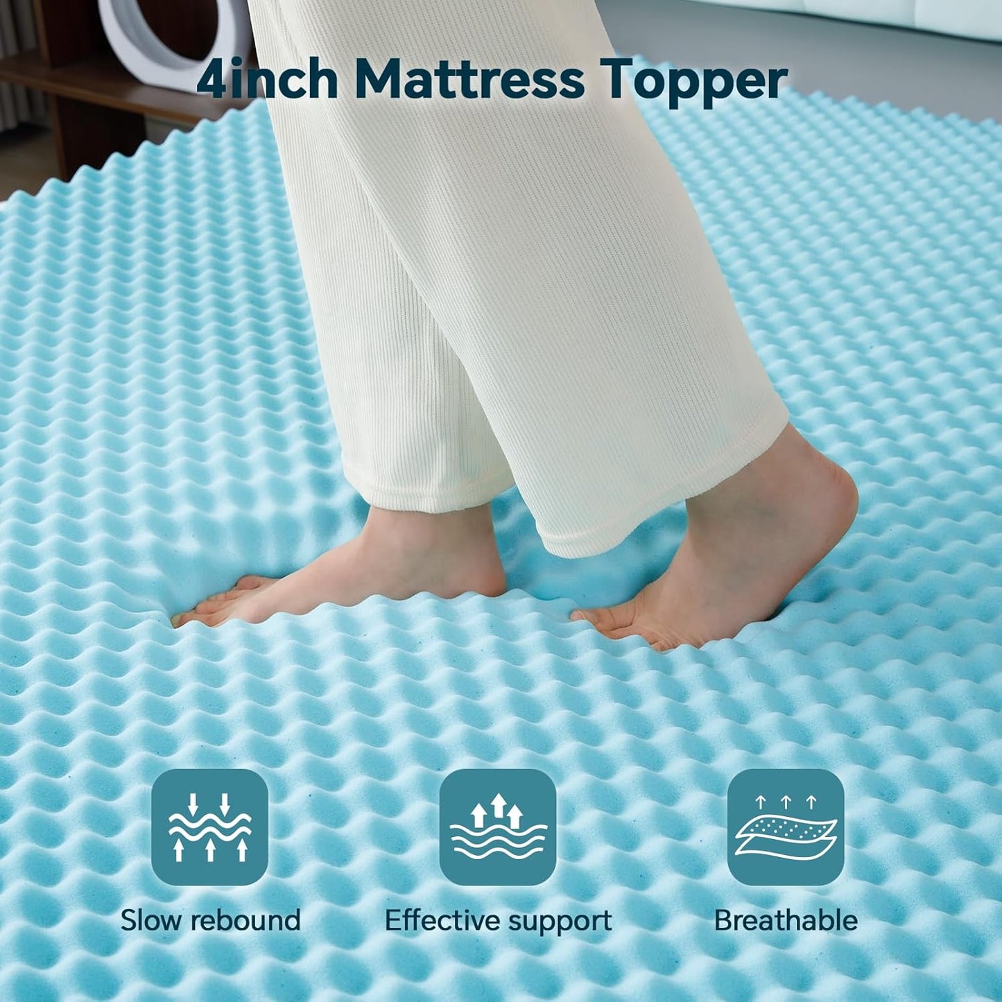 4 Inch Memory Foam Mattress Topper Queen Size - Dual Layer 3 Inch Cooling Gel Memory Pad and 1 Inch Pillow Top Mattress Cover for Back Pain - 60" x 80" x 4"