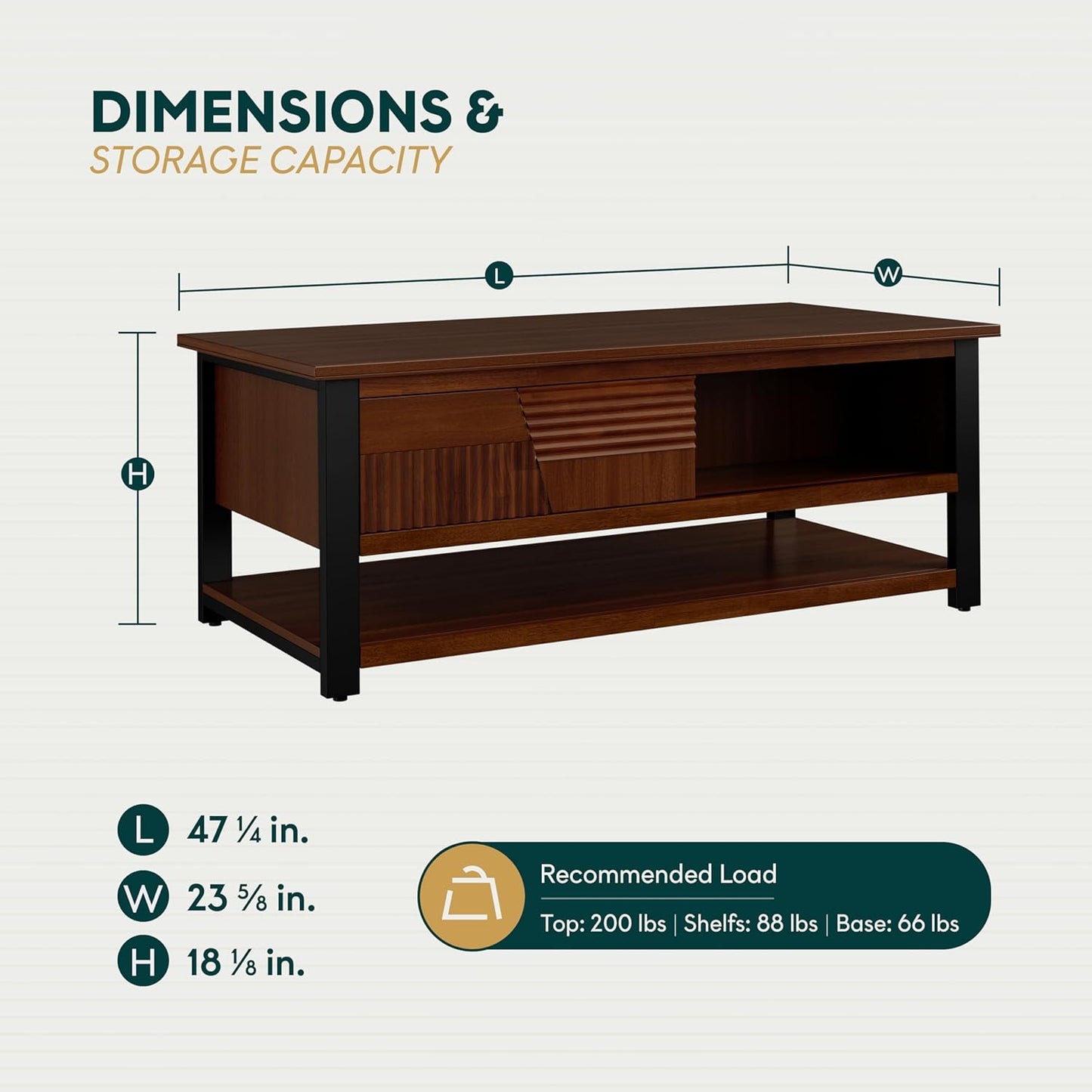 Bme Trapeze Coffee Table for Living Room – Modern Wooden Center Table with Storage, Metal Legs, Large Walnut Coffee Table for Stylish Living Room Furniture Setup
