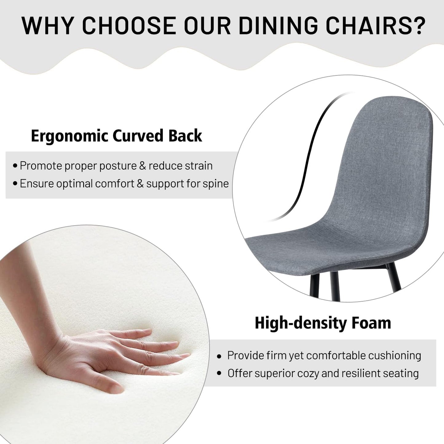 FurnitureR Dining Chairs Set of 4, Fabric Comfy Seat Armless Side Chairs with Metal Legs for Home Kitchen Dining Room Reception Room, Slubbed Grey