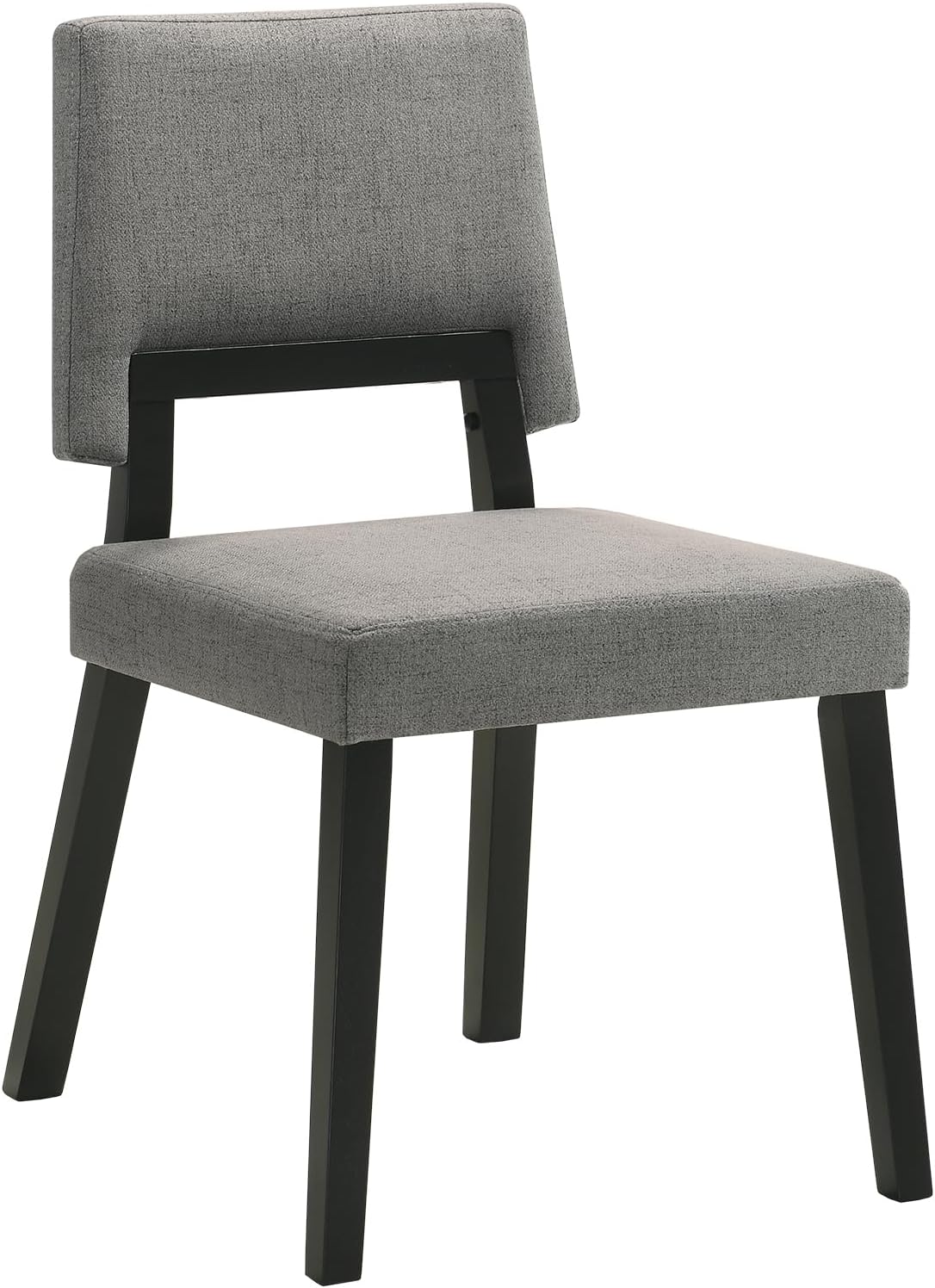 Armen Living Channell Mid Century Modern 7 Piece Black Wood Dining Table Set with Charcoal Fabric