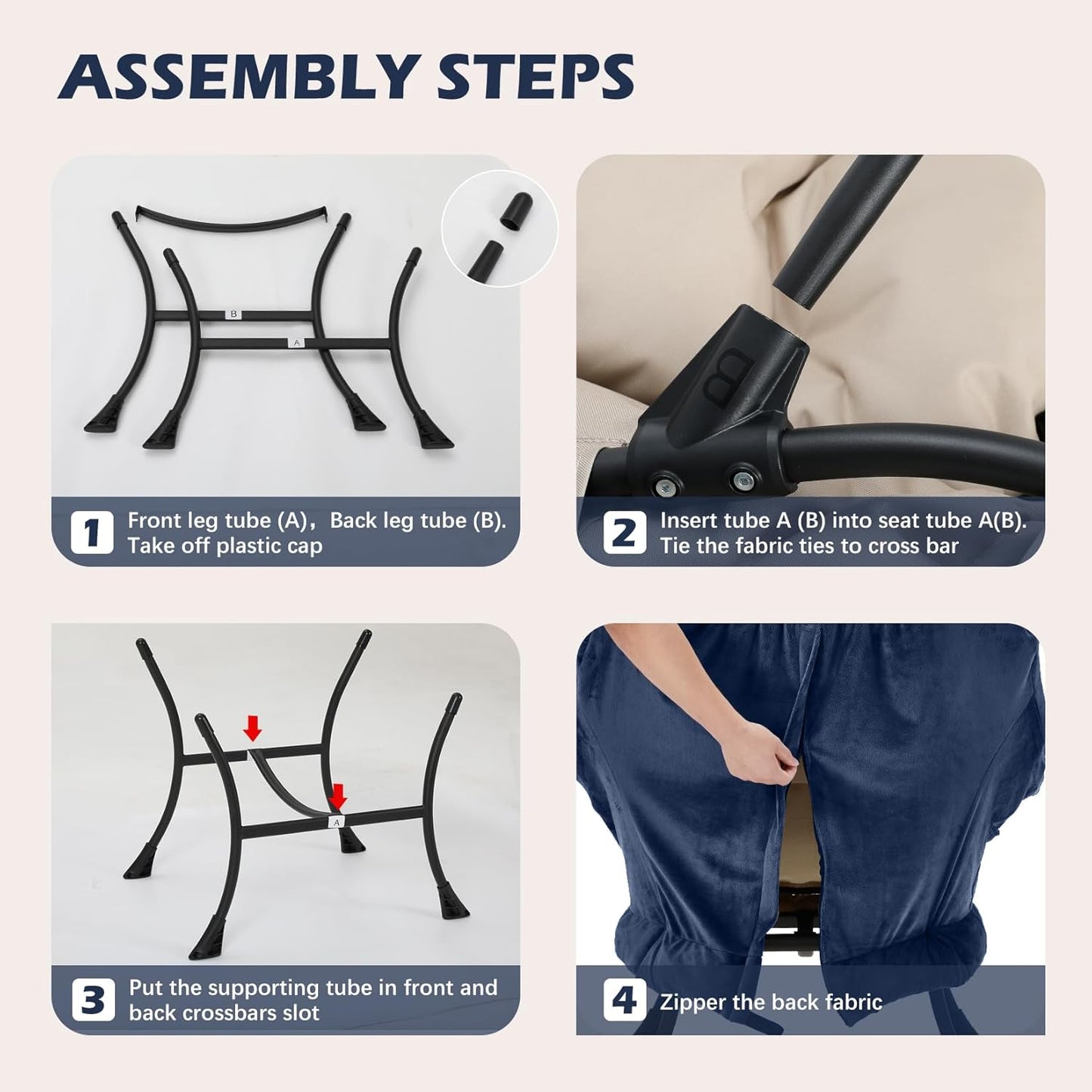 Lazy Chair with Folding Ottoman,Leisure Sofa Chair,Soft Fabric Armchair with Armrests and Side Pockets, Reading Chair with Footrest for Living Room, Bedroom, Office (Plush Navy)