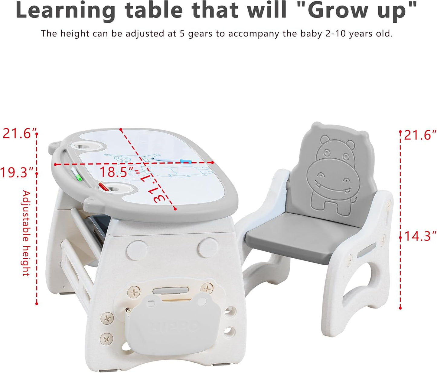 Kids Table and Chair Set The Table Can Be Graffiti and The Height Can Be Raised and Lowered for Children Age 2-10 The Order Includes Watercolor Pen and Blackboard Eraser