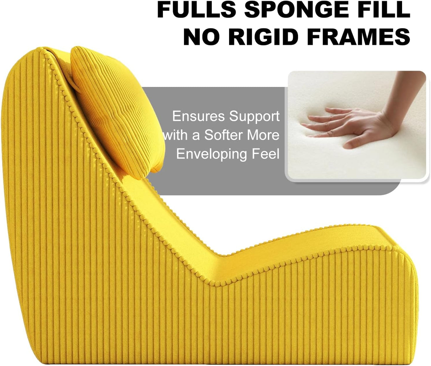 Giant Bean Bag Chair for Adults,Corduroy Chaise Lounge with Unrivaled Back Support, Detachable Neck Pillow, Comfortable Ottoman & Washable Cover for Living Room, Bedroom, Garden (Corn Yellow)