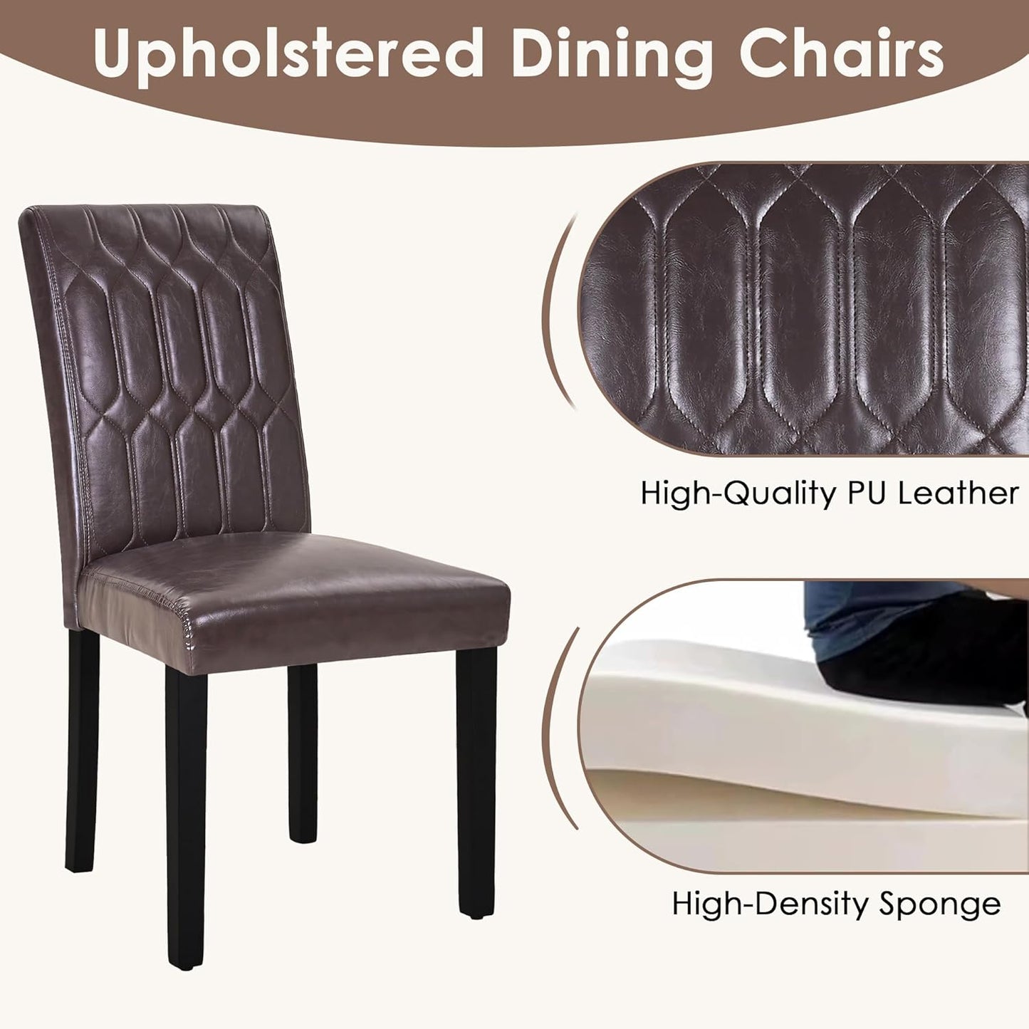 VECELO Upholstered Dining Chairs Set of 2, Modern PU Leather Accent Parsons, Solid Wood Legs w/Rubber Footpads, for Living Room Kitchen, Coffee