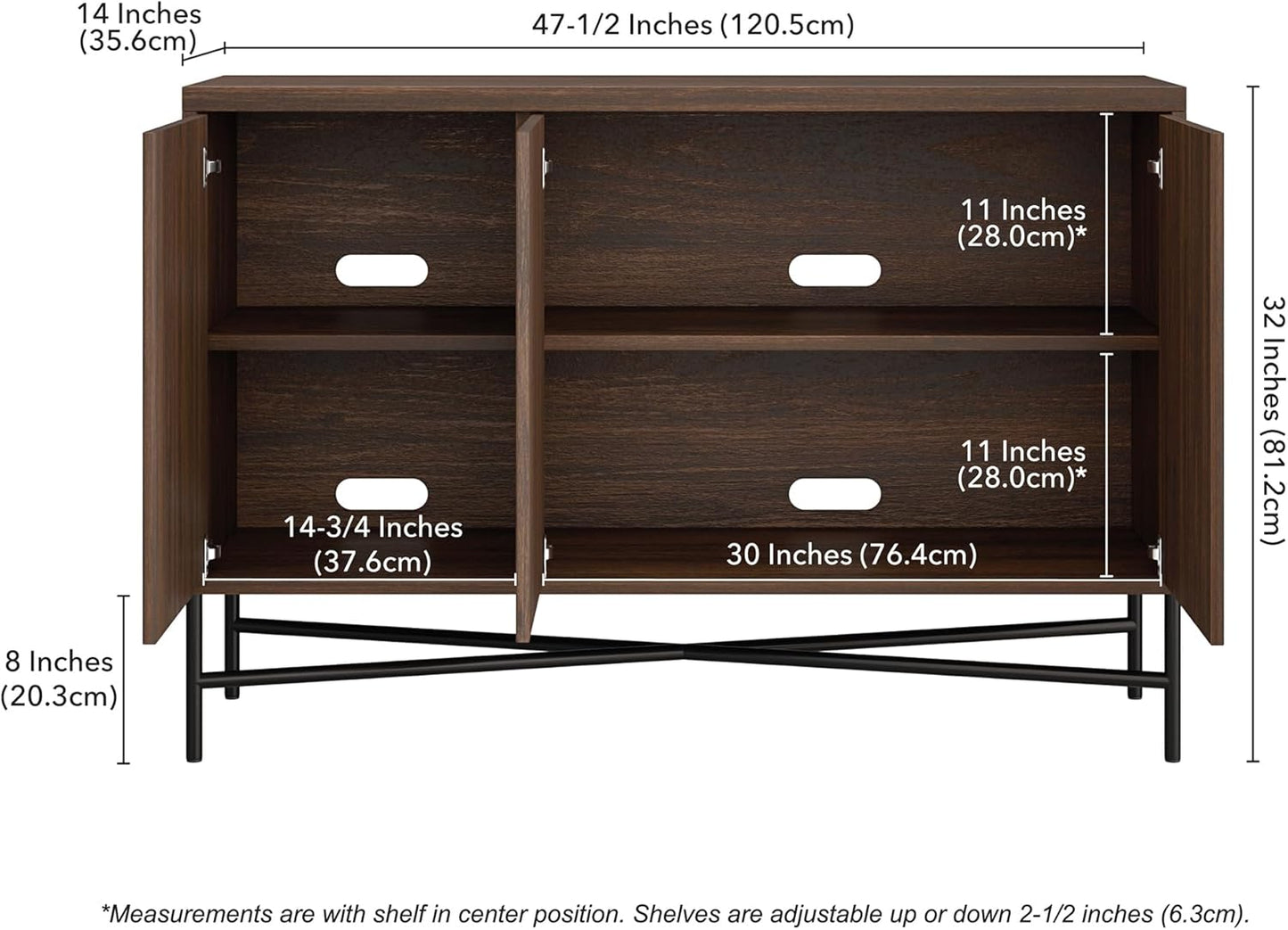 Henn&Hart 48" Wide Rectangular Buffet Table in Warm Brown, for Home, Living Room, Bedroom, Entertainment Room, Office