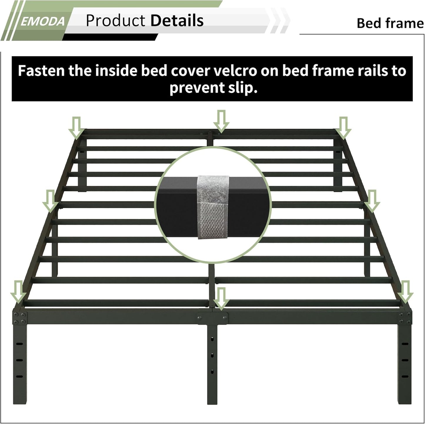 EMODA Queen Bed Frame with Cover No Box Spring Needed, 14 Inch Heavy Duty Metal Platform BedFrame Queen Size with Steel Slats, Easy Assembly