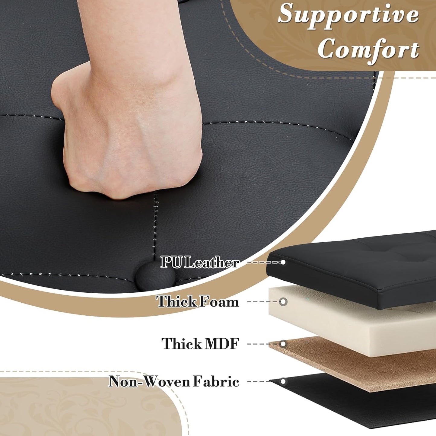 Athena Collection 15 Inch Small Ottoman with Storage, Round PU Leather Storage Ottoman Foot Rest with Removable Lid, Multipurpose Footstool Footrest for Living Room, Bedroom, Dorm, Black