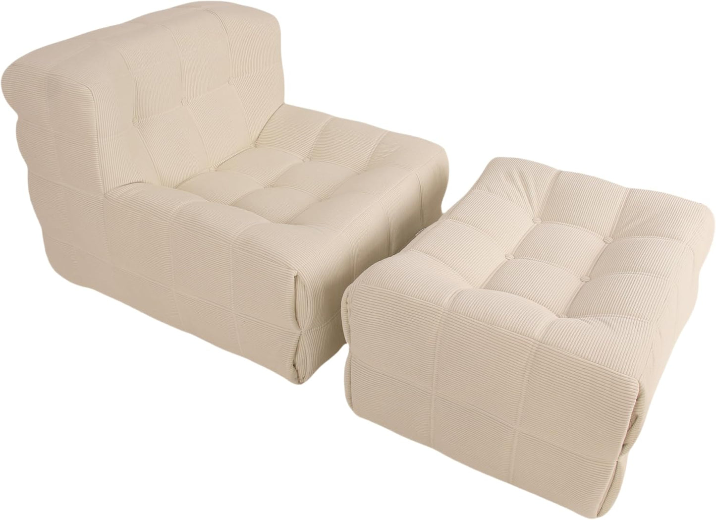 Bean Bag Chair - Memory Foam Bean Bag Chair for Adults, Comfy High-Resilience Single Sofa, Small Space Floor Chair, Chaise Lounge for Living Room, Bedroom (Beige, Square + Ottoman)