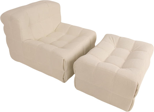 Bean Bag Chair - Memory Foam Bean Bag Chair for Adults, Comfy High-Resilience Single Sofa, Small Space Floor Chair, Chaise Lounge for Living Room, Bedroom (Beige, Square + Ottoman)