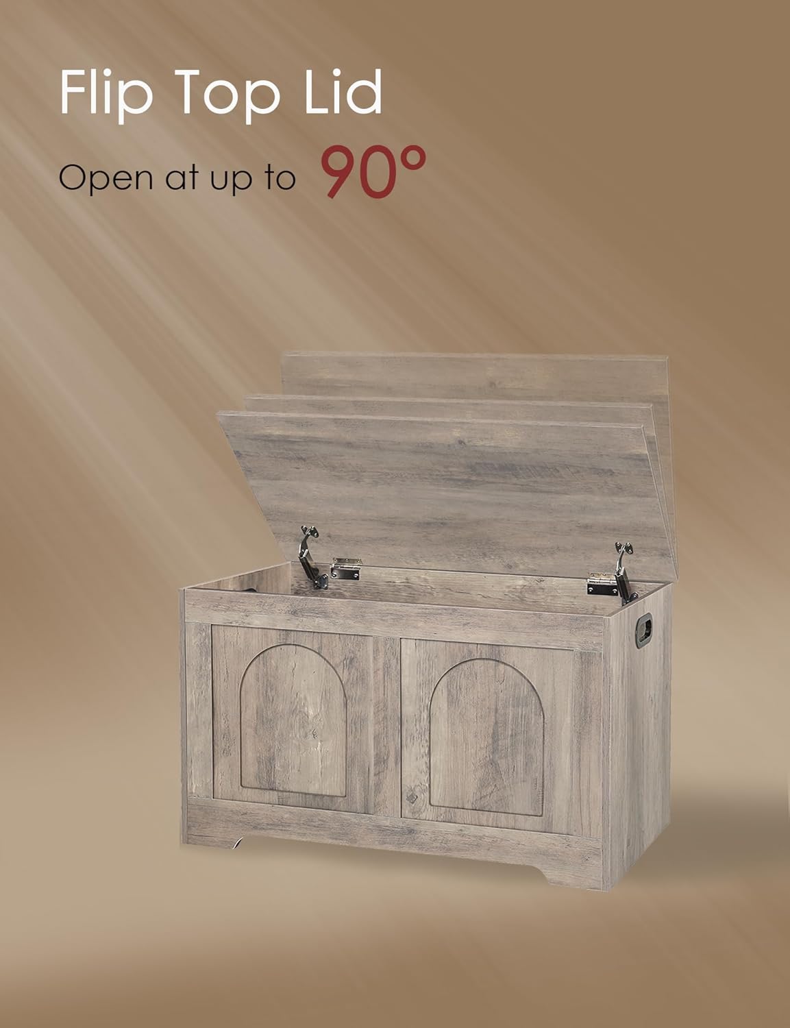 DINZI LVJ Storage Chest, 31.5”Wooden Storage Box with 2 Safety Hinges, Entryway Bench with Flip-Top, Sturdy Trunk for Living Room, Bedroom, Easy Assembly, Greige