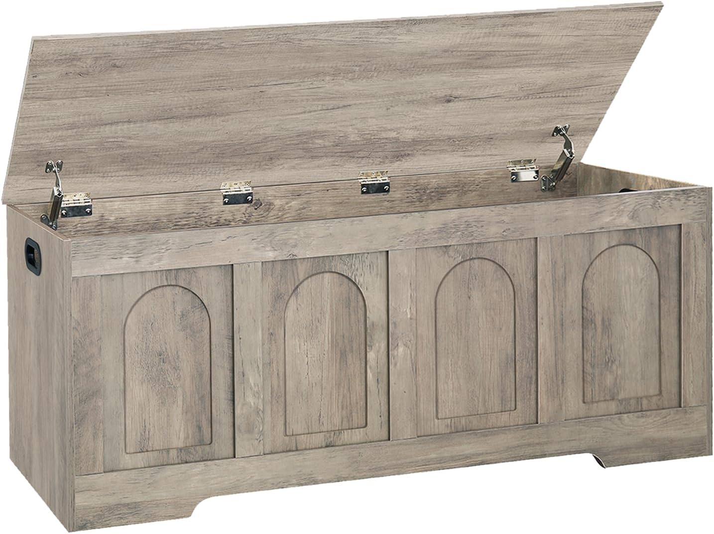 DINZI LVJ Storage Chest, 47.2”Wooden Storage Box with 2 Safety Hinges, Entryway Shoe Bench with Flip-Top, Large Trunk for Living Room, Bedroom, Easy Assembly, Gray Wash