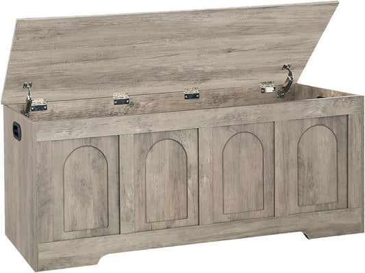 DINZI LVJ Storage Chest, 47.2”Wooden Storage Box with 2 Safety Hinges, Entryway Shoe Bench with Flip-Top, Large Trunk for Living Room, Bedroom, Easy Assembly, Gray Wash
