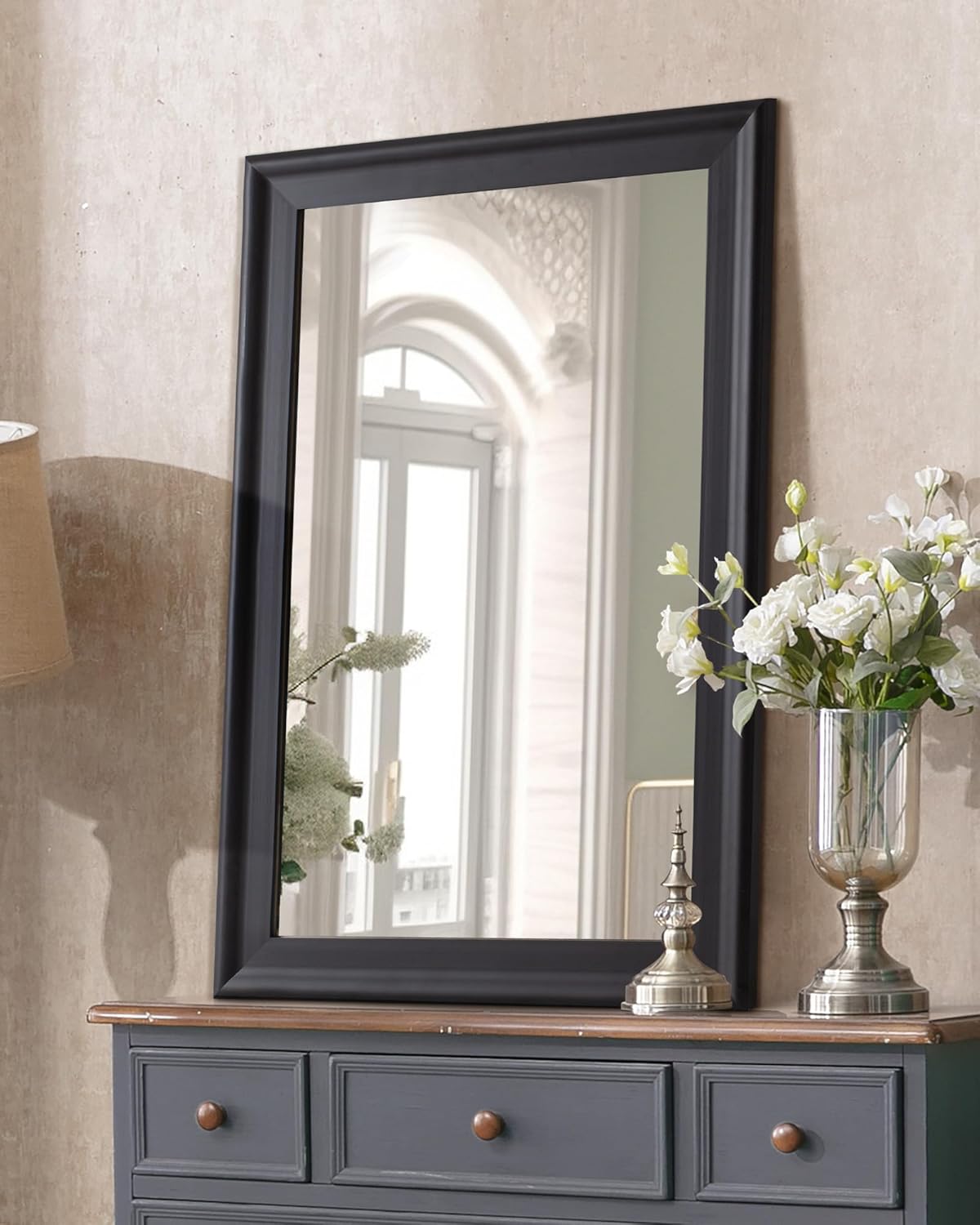 CULER Black Wood Wall Mirror for Bathroom,Rectangle Rustic 24 x 36 inch Hanging VanityMirrors with Wooden Frame for Living Room,Bedroom,Entryway