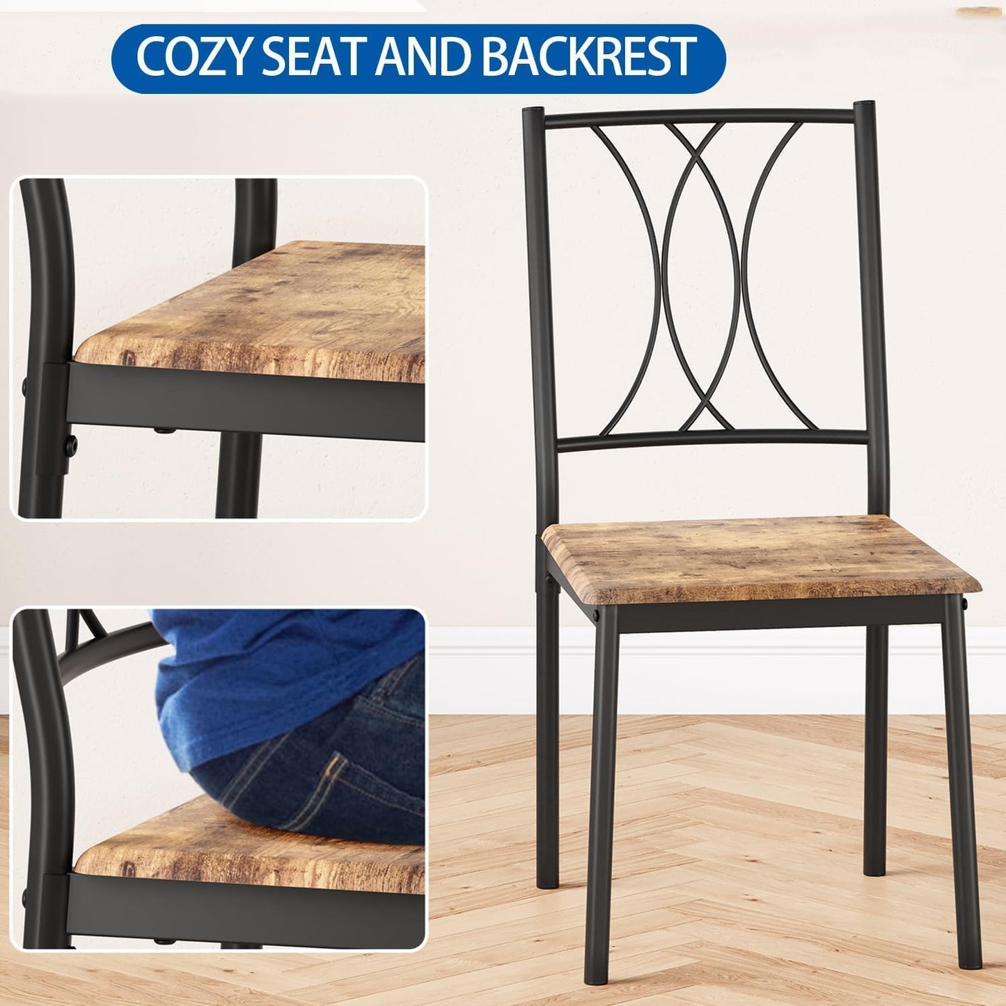 IDEALHOUSE Dining Table Set for 4, Kitchen Table and Chairs Set for 4, Rectangular Kitchen Table Set, 5 Piece Small Dining Table Set with Wood Chairs for Apartment, Small Space, Retro Brown