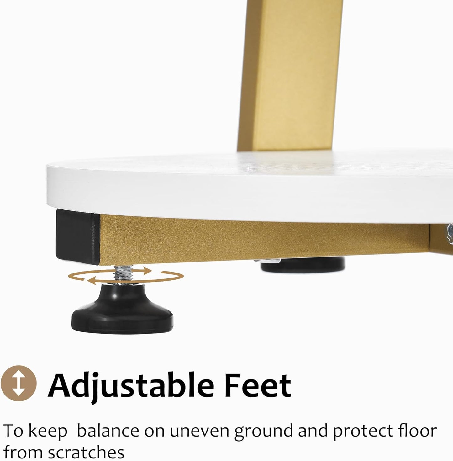 BEWISHOME Round End Table Side Table with Metal Frame, Accent Bedside Table Nightstand with 3-Tier Shelves, Small Couch Table for Living Room Bedroom White Gold KTZ41M