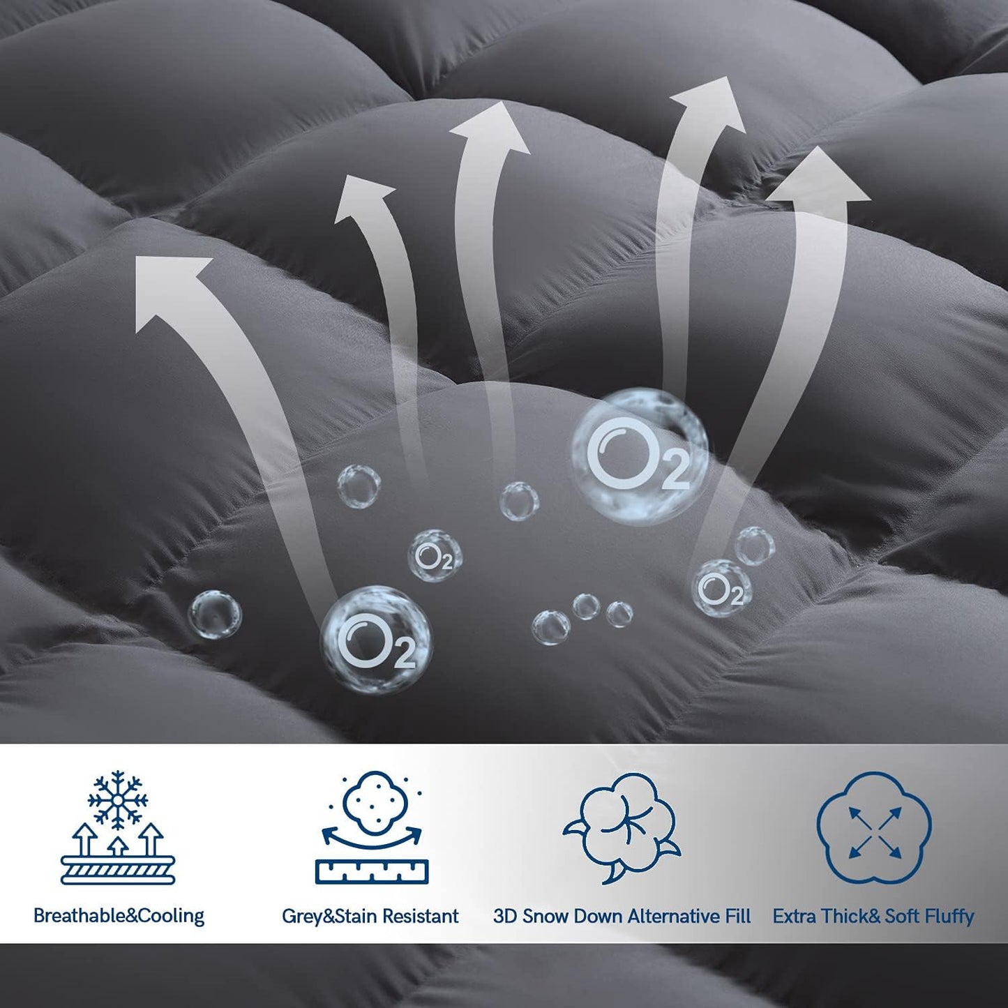 ELEMUSE Twin Grey Mattress Topper for Back Pain, Extra Thick Mattress Pad Cover, Plush Soft Pillowtop with Elastic Deep Pocket, Overfilled Down Alternative Filling