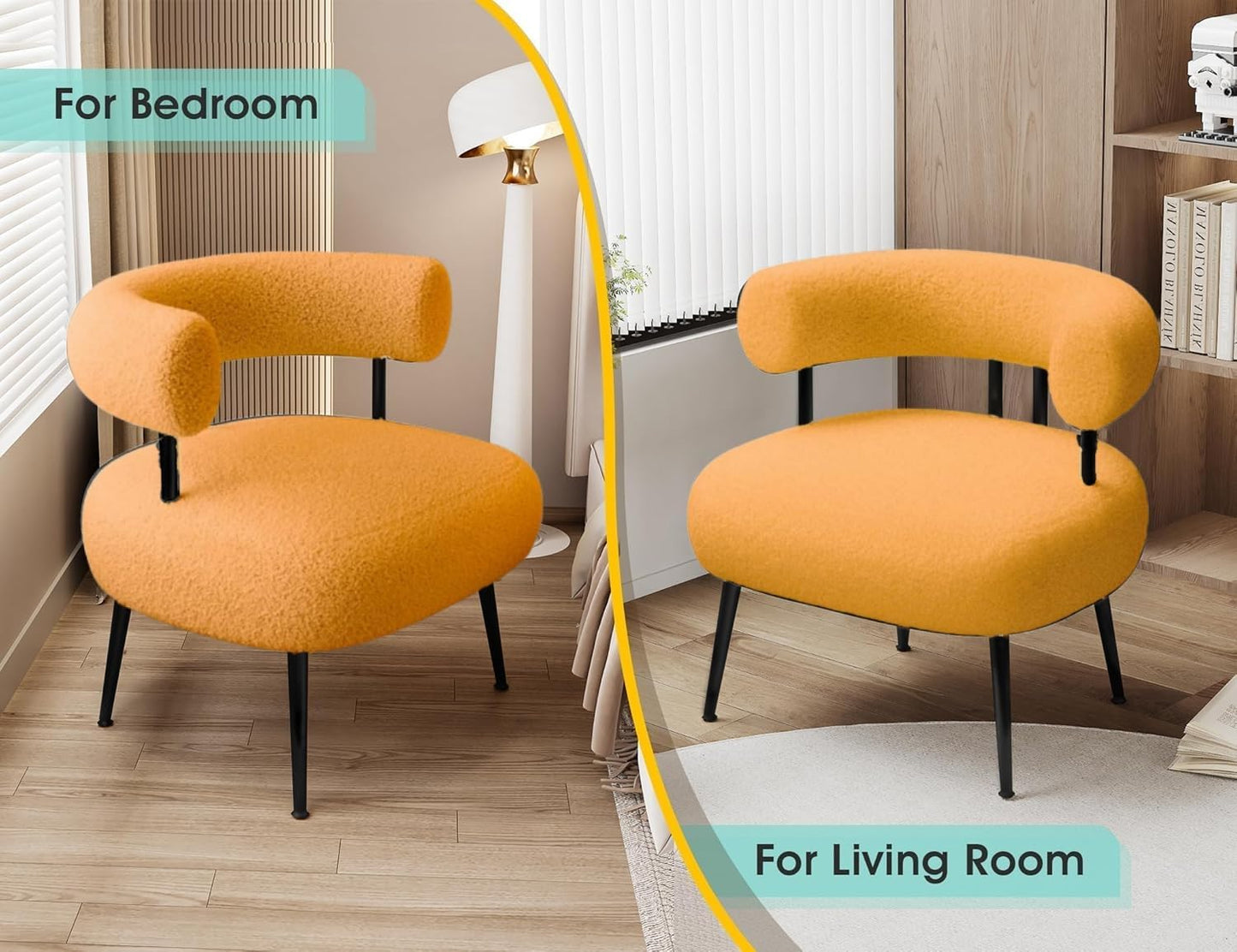 Modern Accent Chair, Round Upholstered Barrel Armchair for Small Spaces, Fluffy Side Corner Sherpa Sofa Chair for Living Room, Bedroom