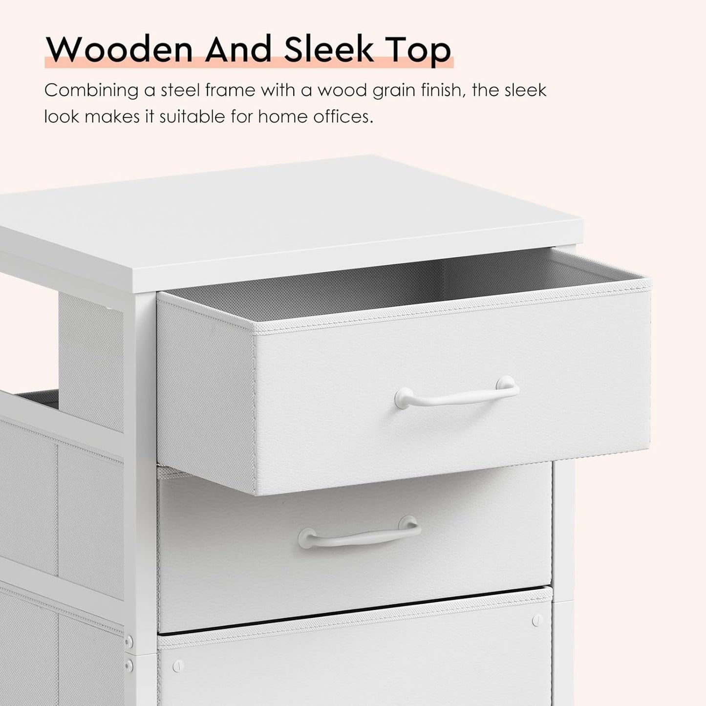 3 Drawer Mobile File Cabinet with Wheels Fabric Vertical Filing Cabinet fits A4 or Letter Size for Home Office,White