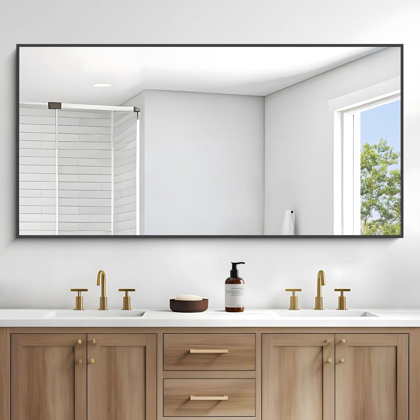 Black Bathroom Mirror for Wall, 72x36 Inch Rectangle Mirrors with Metal Frame, Modern Vanity Wall Mirror Decor for Entryway Hangs, Bathroom Living Room Horizontal or Vertical