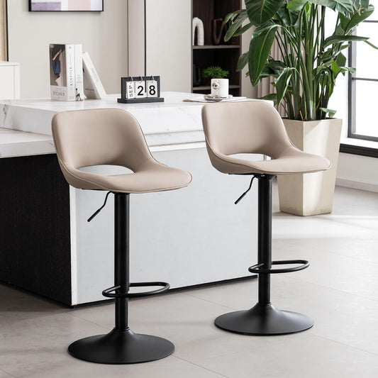 YOUNIKE Bar Stools Set of 2 Compact Modern Swivel Barstools, Adjustable Counter Height Bar Stools Faux Leather Upholstered Bar Chairs with Back for Kitchen Island, Khaki