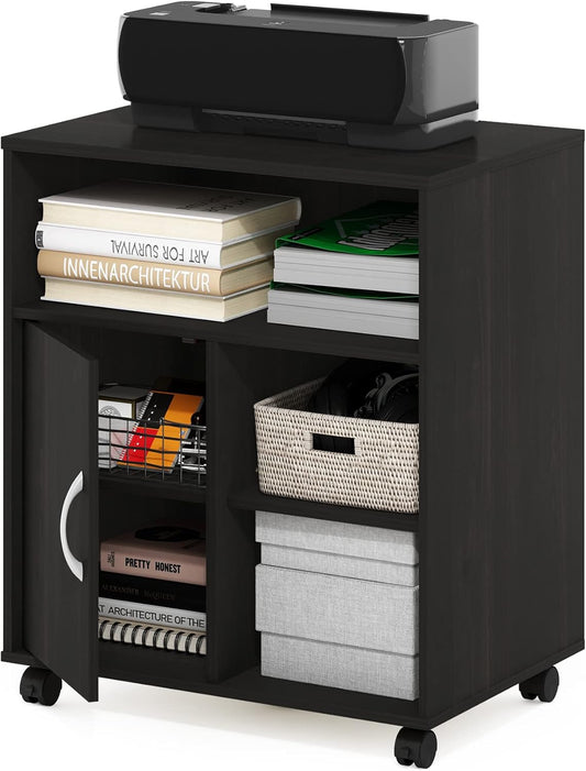 Furinno Econ Home Office Under Desk Printer Holder with Wheels, Espresso, Cabinet