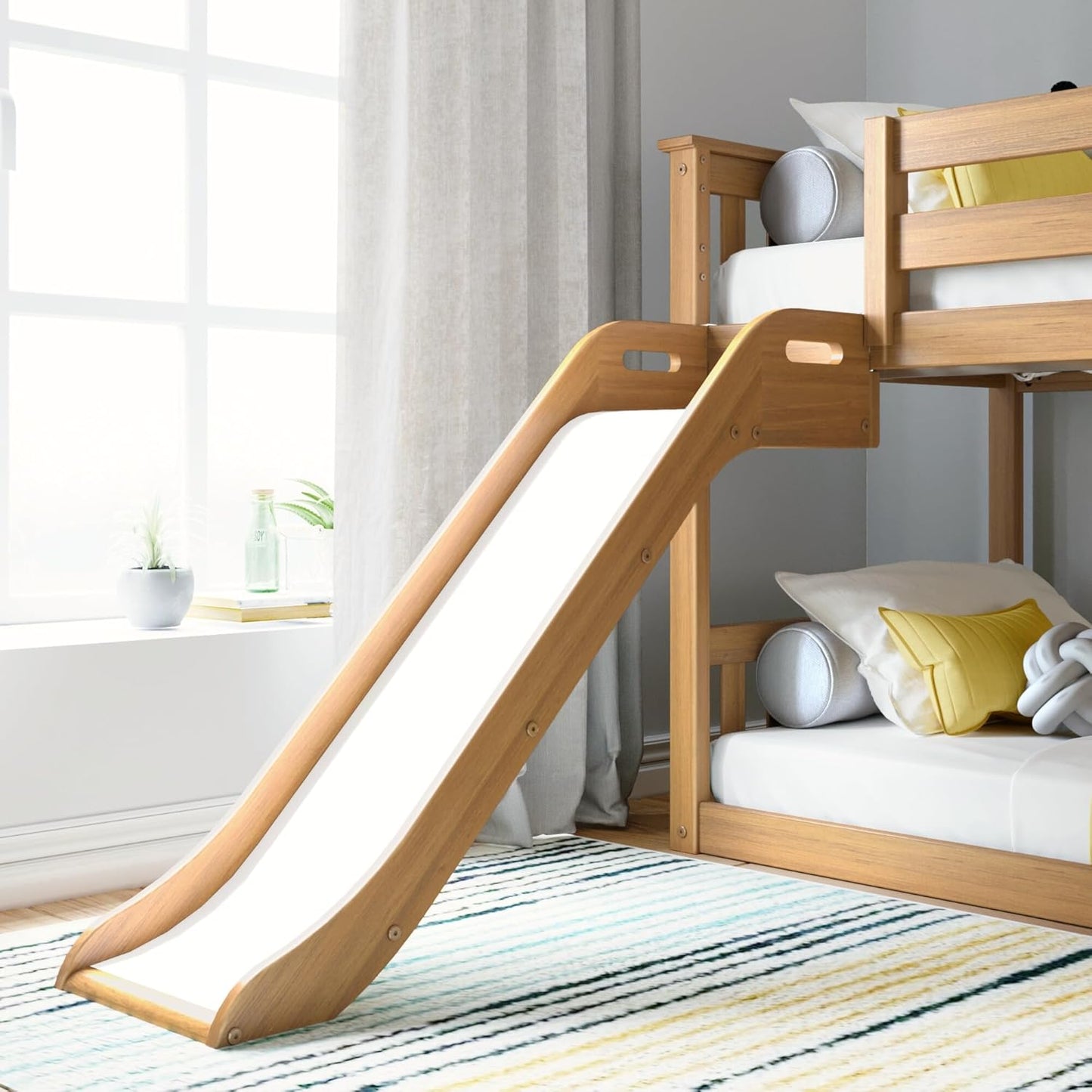 Max & Lily Twin Over Twin Low Bunk with Slide and Ladder, Wooden Bunk beds with 14” Safety Guardrail for Kids, Toddlers, Boys, Girls, Teens, Bedroom Furniture, Pecan