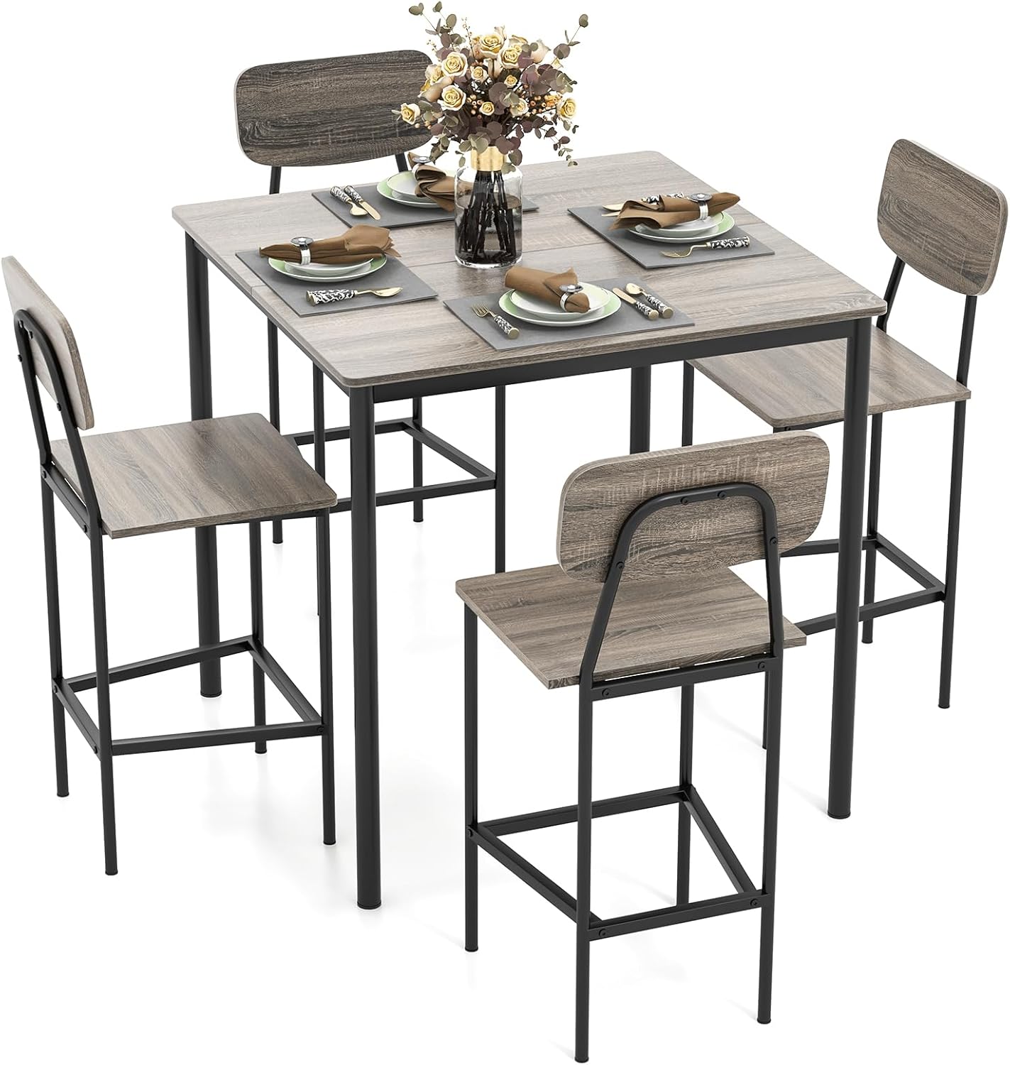 Tangkula Counter Height Dining Table Set, Bar Table and Chairs, Pub Table and Chairs Set of 4, Space-Saving Dinette Set for Breakfast Nook
