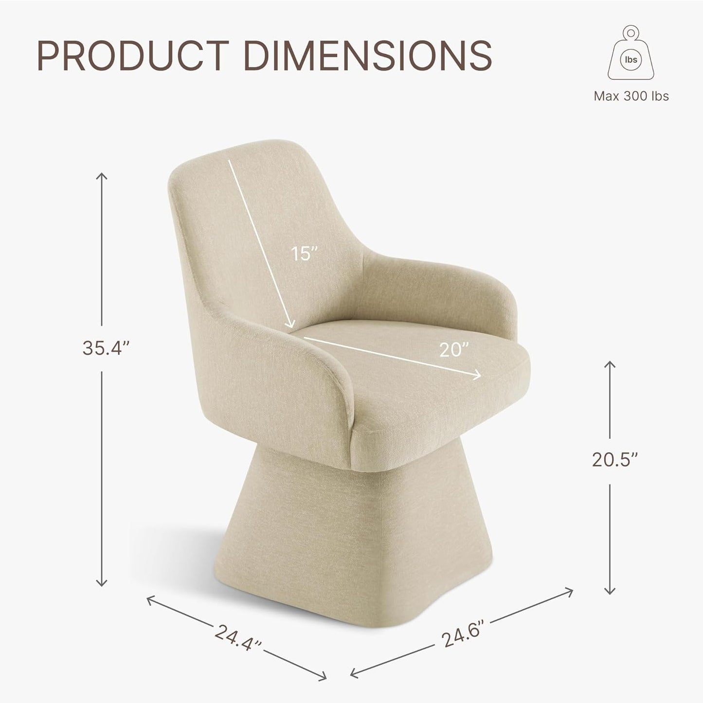 Swivel Dining Chair Set of 1, Mid Century Modern Chair Fabric Upholstered Armchair with Armrest & Ergonomic Backrest for Dining Room, Kitchen, Bedroom, Living Room, Sand