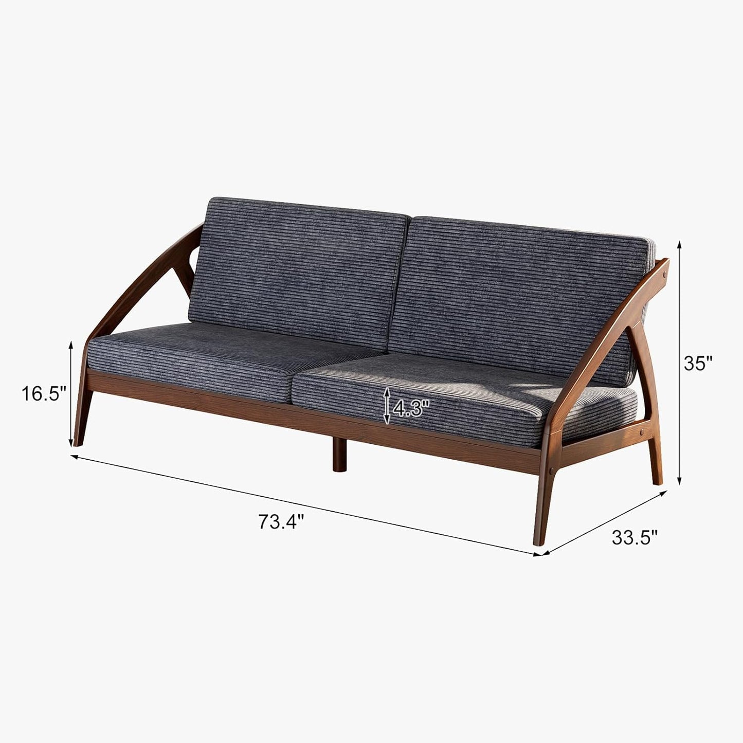 73.4" Solid Wood Upholstered Sofa, Comfortable Seat Cushion, White Waxwood Full Solid Wood Frame, Removable Cover, Suitable for Bedroom and Living Room, Easy to Assemble, Office Sofa