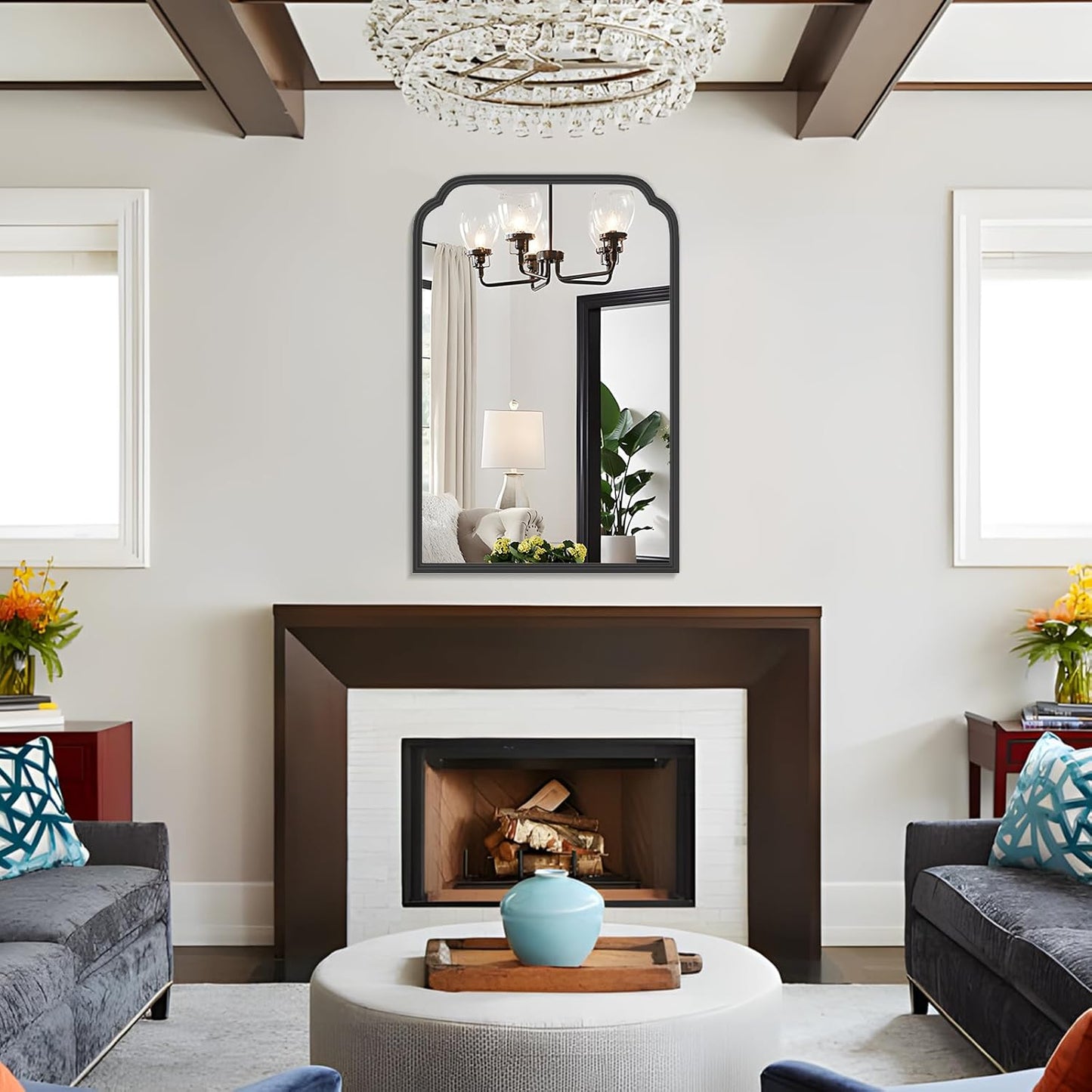 20X30 Inch Black Metal Framed Bathroom Mirror for Wall, Matte Black Bathroom Vanity Mirror, Rectangular Rounded Decor Mirror Anti-Rust, Tempered Glass (Black 20" x 30")