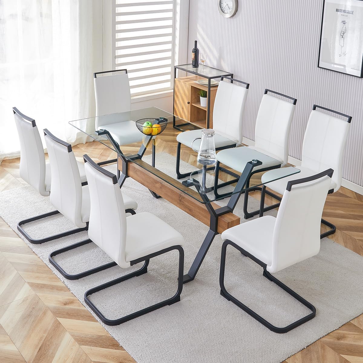Dining Chairs Set of 8, Black Faux Leather with Metal Frame, Modern Kitchen Chairs with Padded Seat High Back for Dining Room, Kitchen, Living Room