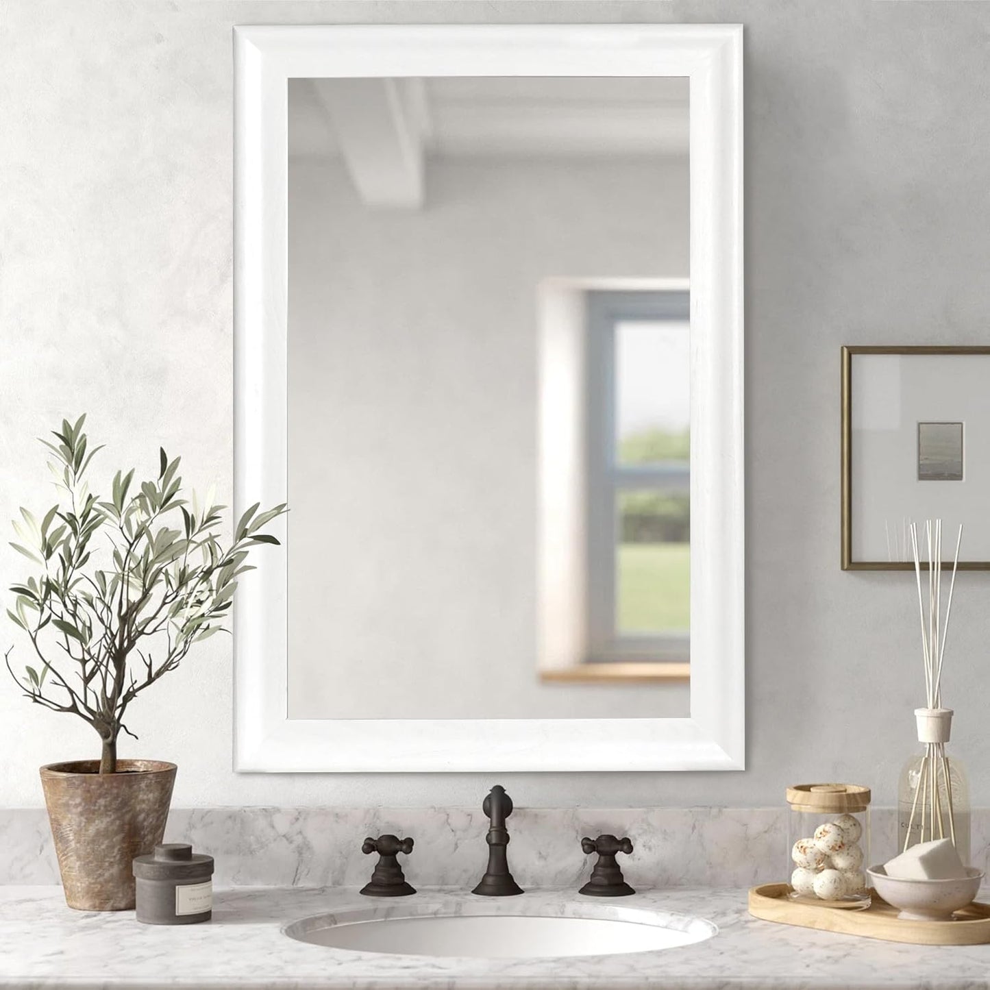 CULER White Wood Wall Mirror for Bathroom,Rectangle 20 x 30 inch Hanging Vatiny Mirrors with Wooden Frame for Living Room,Bedroom,Entryway