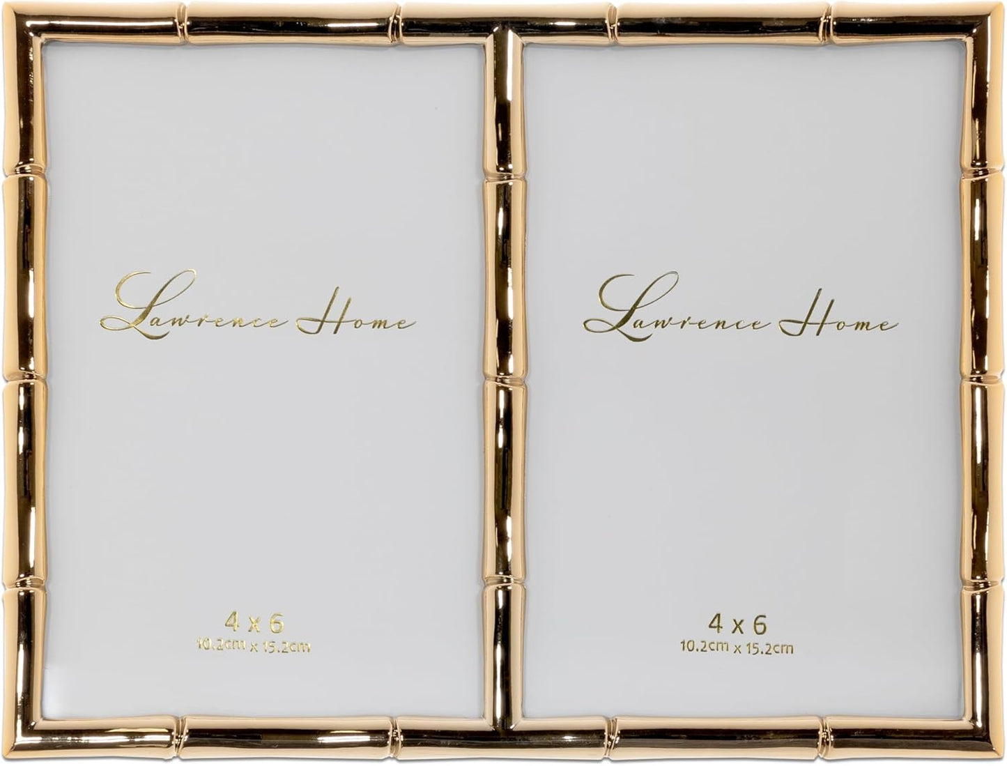 Lawrence Frames 4x6 Double Gold Metal Picture Frame with Bamboo Design