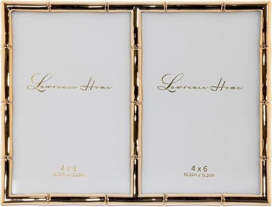 Lawrence Frames 4x6 Double Gold Metal Picture Frame with Bamboo Design