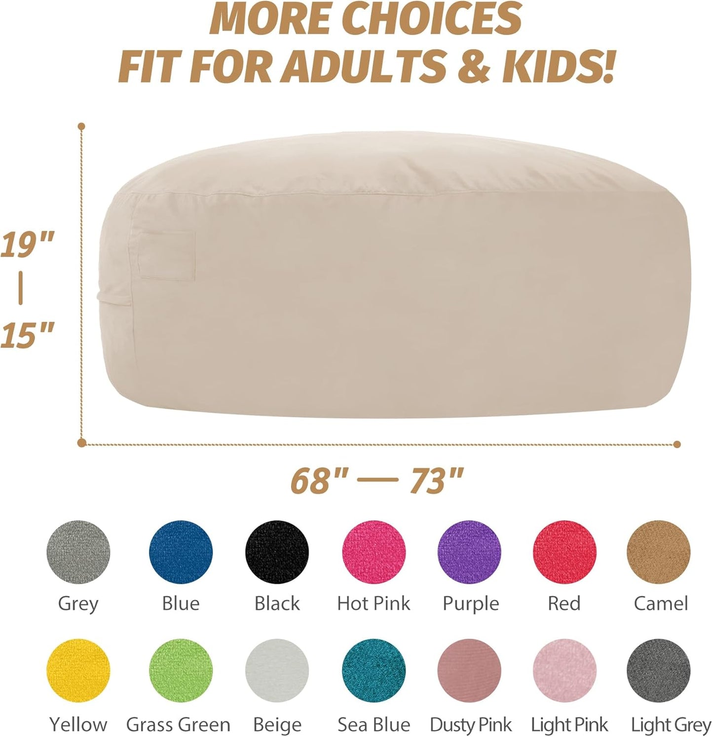 7FT Bean Bag Chair with Ultra Soft Velvet Cover Bean Bag Sofa with Memory Foam Bean Bag Chairs with Large Size Lazy Sofa for Dorm Office Living Room Bedroom Beige 7'