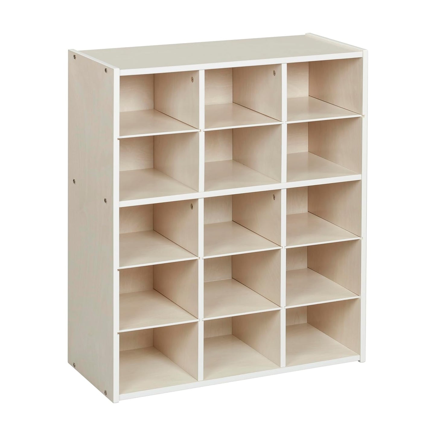 ECR4Kids Streamline 15 Cubby Tray Storage Cabinet, 5x3, Classroom Furniture, White Wash