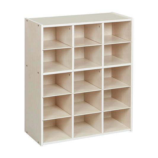 ECR4Kids Streamline 15 Cubby Tray Storage Cabinet, 5x3, Classroom Furniture, White Wash