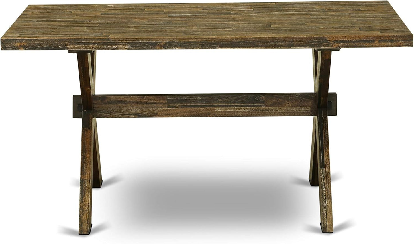 East West Furniture X777FO749-9 9 Piece Dining Table Set Includes a Rectangle Dining Room Table with X-Legs and 8 Black Faux Leather Parsons Chairs, 40x72 Inch, Multi-Color