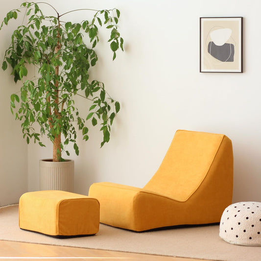 N&V Bean Bag Chair Single Seated Foam Sofa Armless Floor Sofa with High Density Foam Removable and Machine Washable Cover (Burnt Yellow, Large, No Stripes)