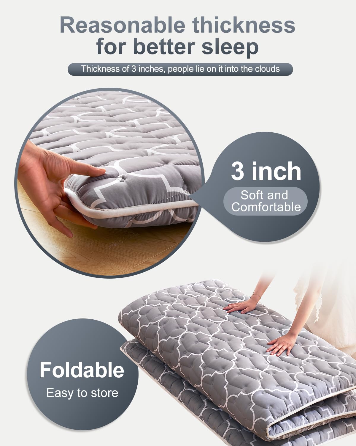 6th Generation Japanese Floor Futon Mattress - Extra-Thick 9-Layer Modern Futon with 100% High-Density Foam, Portable Floor Mattress Sleeping Pad for Adults, Guest Room, Dormitory, Queen Size(60"X80")