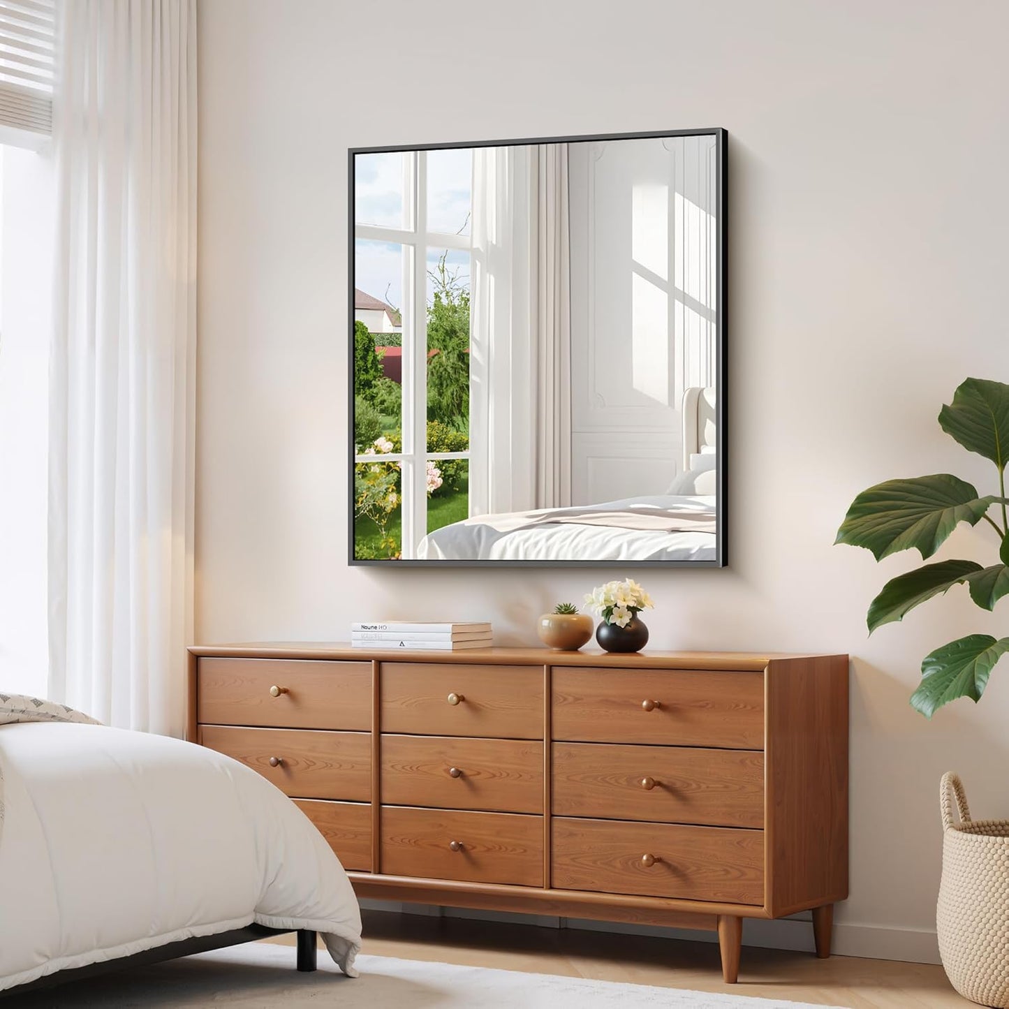 YIROMAN Bathroom Mirror for Wall 36"x40", Large Matte Black Bathroom Mirror with Aluminum Frame, Rectangular Vanity Mirror with Right Angles, Wall Mirror Hangs Horizontal or Vertical, Shatterproof