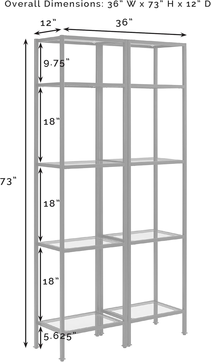 Crosley Furniture Aimee 2-Piece Bookshelf Set with Glass Shelves, Bookcase Storage, Gold and Glass